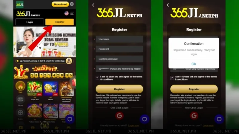 365JL Register Form
